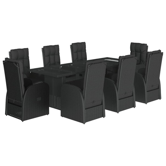 vidaXL 9 Piece Garden Dining Set with Cushions Black Poly Rattan 2