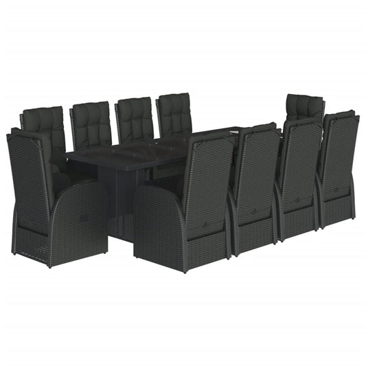 vidaXL 11 Piece Garden Dining Set with Cushions Black Poly Rattan 2