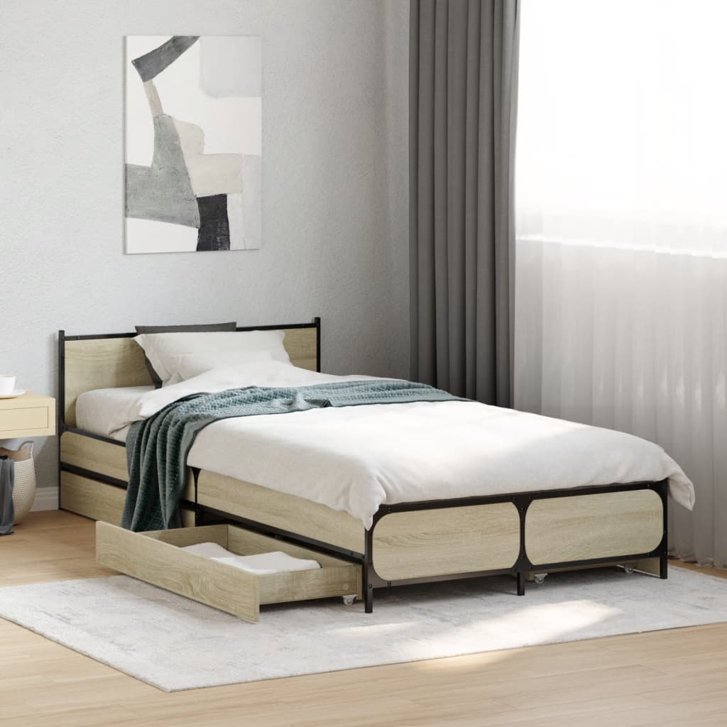 Bed Frame with Drawers without Mattress Sonoma oak 75 cm