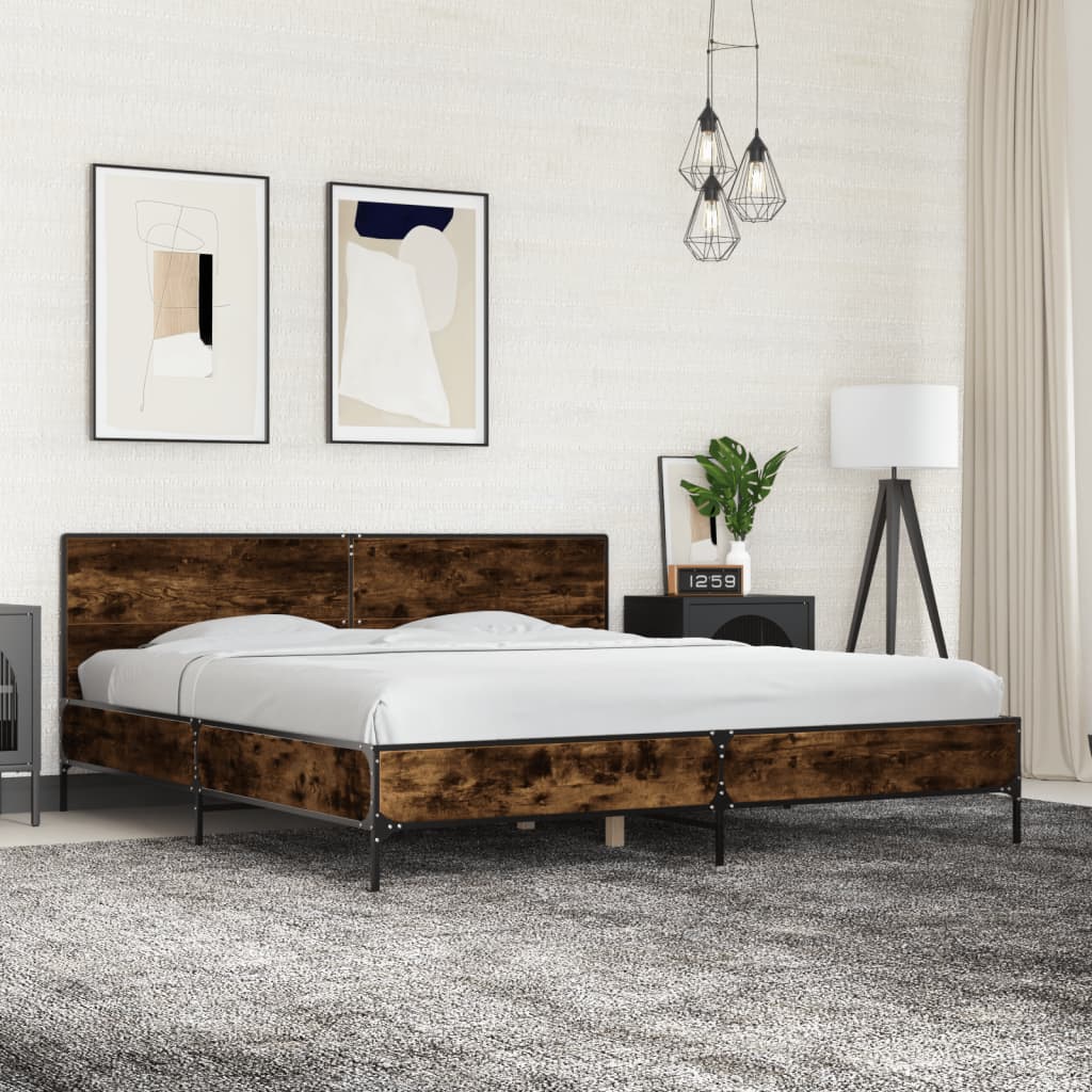 Bed Frame without Mattress Smoked Oak 200 x 200 cm