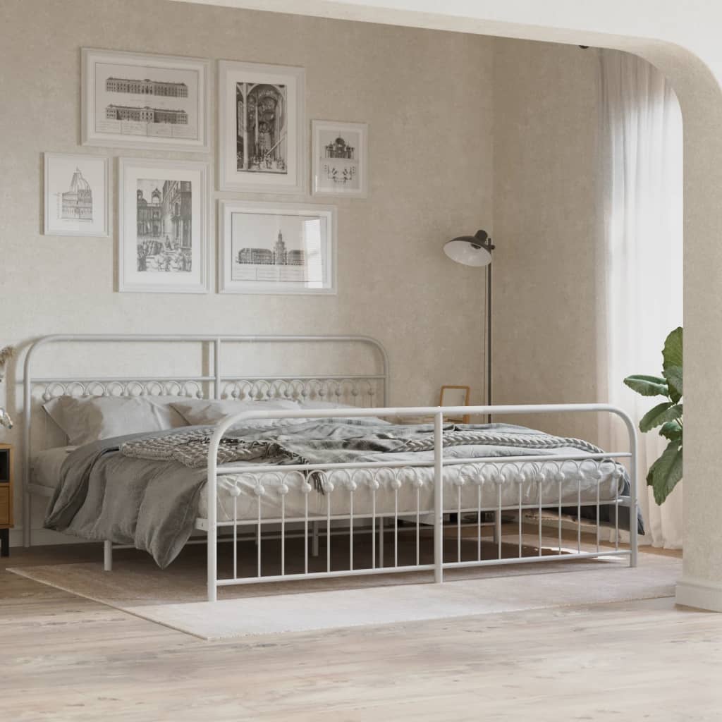 Metal Bed Frame without Mattress with Footboard with Headboard & Footboard White 193 cm 203 cm