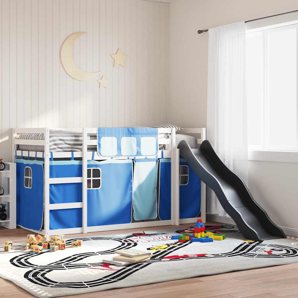 Bunk Bed without Mattress with Slide and Curtains Pink White and blue 90 cm