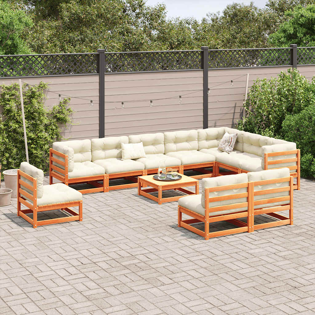 11 Piece Garden Sofa Set Solid Wood Pine Wax brown