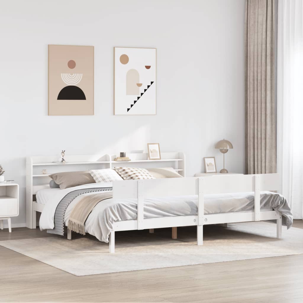 Bed Frame without Mattress Solid Wood Pine White 180 cm 200 cm