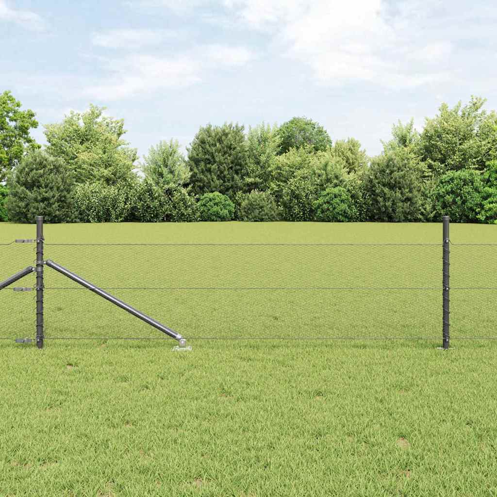 vidaXL Hexagonal Fence with Post 100 x 0.4 m PVC-Coated Steel Grey mesh Size 13 mm mesh