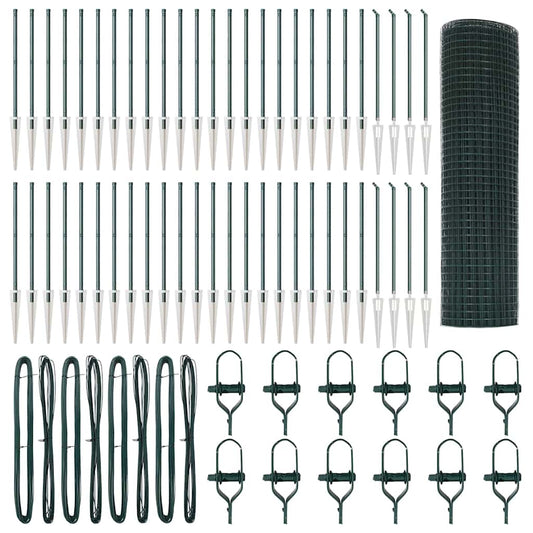 vidaXL Welded Wire Fence with Spikes 100 x 1 m PVC-coated Steel Green 2