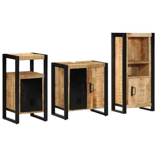 vidaXL Bathroom Furniture Set 3 pcs Brown and Black Solid Mango Wood 2