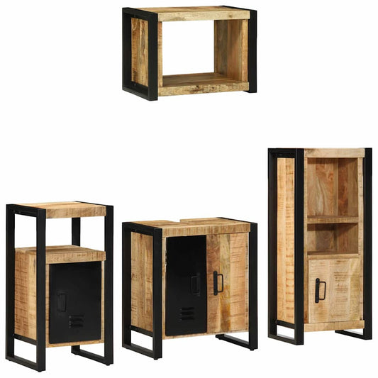 vidaXL Bathroom Furniture Set 4 pcs Brown and Black Solid Mango Wood 2