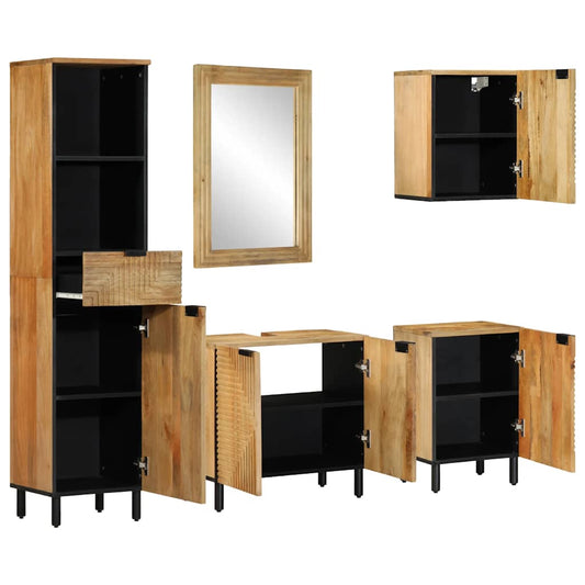 vidaXL 5 Piece Bathroom Furniture Set Brown Solid Wood Mango 2