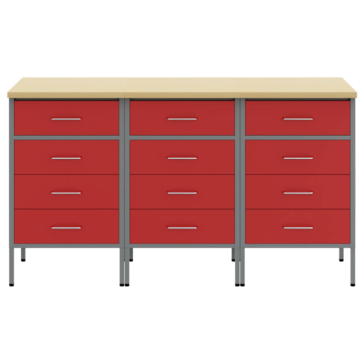vidaXL Work Cabinet with Drawer 3 pcs Red and Grey 150 x 55 x 85 cm 6