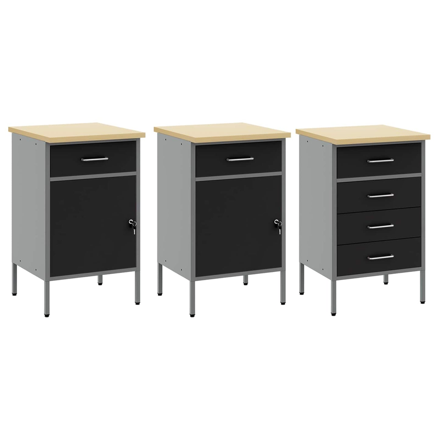 vidaXL Work Cabinet with Drawer 7 pcs Black Engineered Wood and Steel 6