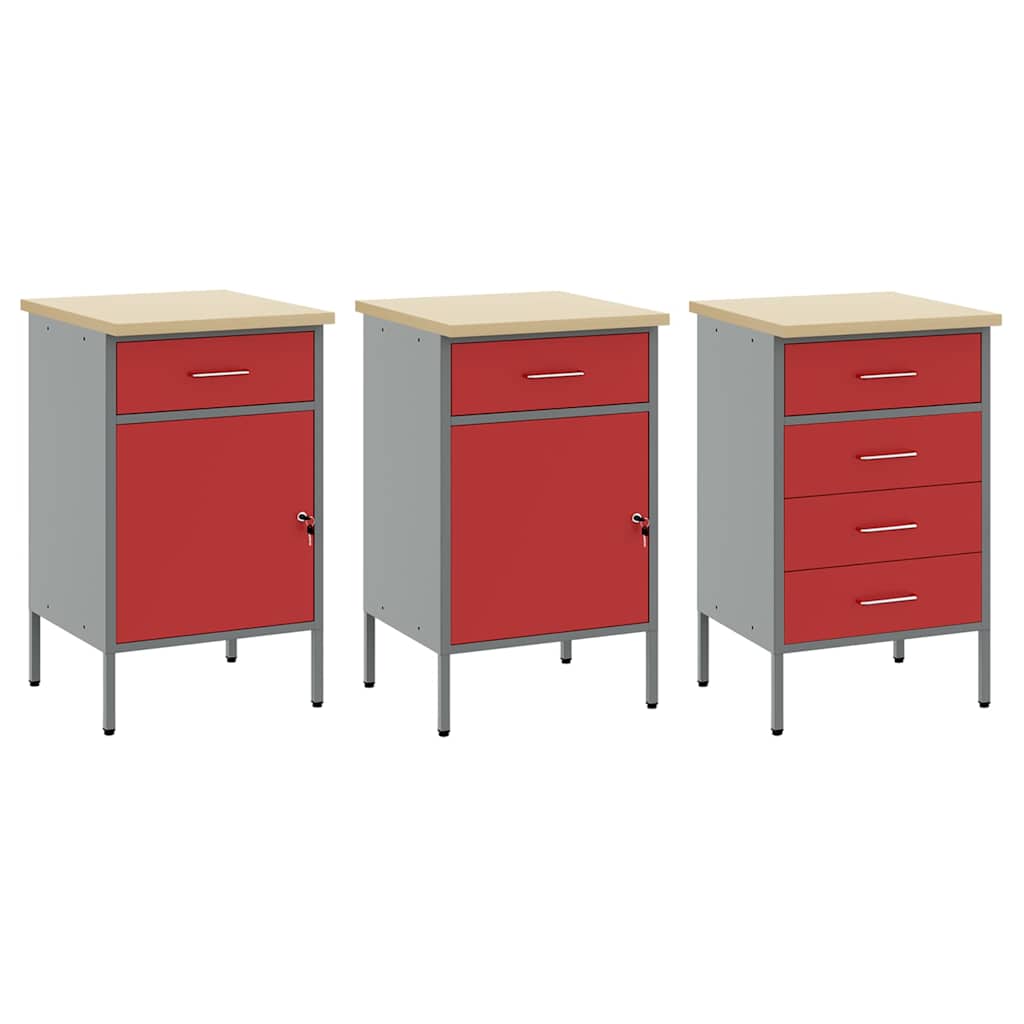 vidaXL Work Cabinet with Drawer 7 pcs Red Engineered Wood and Steel 6