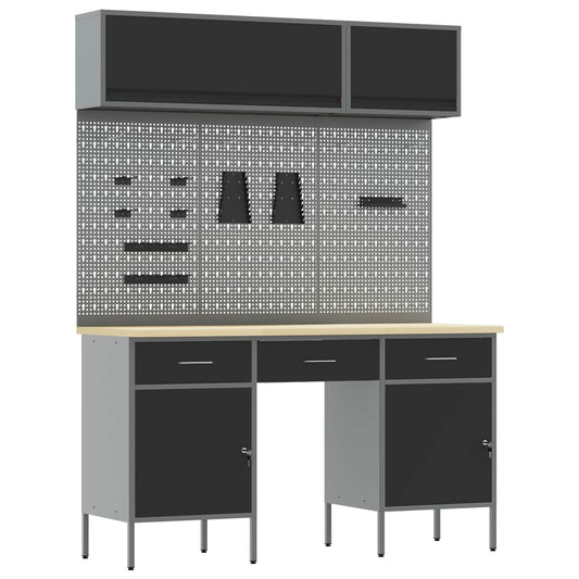 vidaXL Work Cabinet Set with Drawer with Shelf Manual 8 pcs Black 2