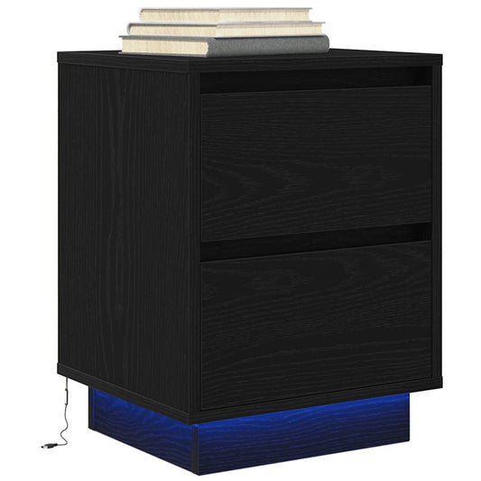 Bedside Cabinet with LED Lights 38x34x50 cm Black 50 cm