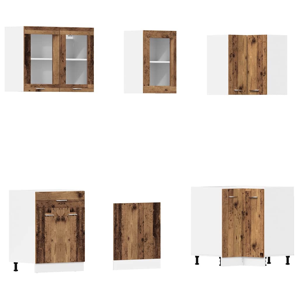 11 Piece Kitchen Cabinet Set Lyon" Engineered Wood Old wood