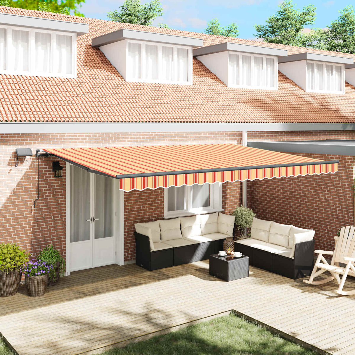 Manual Awning with Solar LED 5 x 3 m with Anthracite Frame Drop 300 cm Width 500 cm Yellow/orange/white