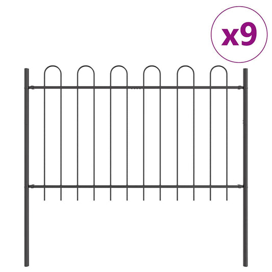 vidaXL Garden Fence BOXTEL 9 pcs 15.3 x 0.8 m Powder-coated Steel Grey 2