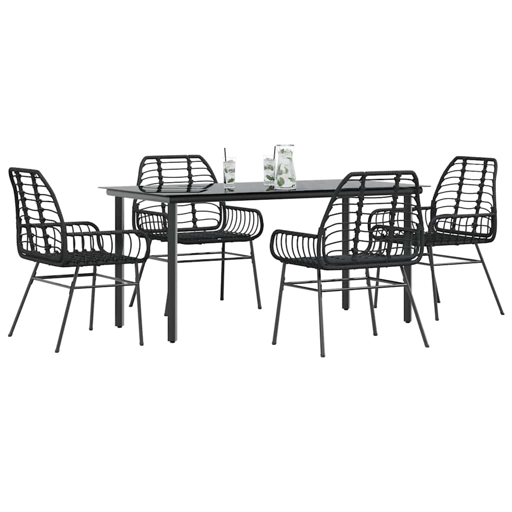 vidaXL 5 Piece Garden Dining Set Poly Rattan Glass Black