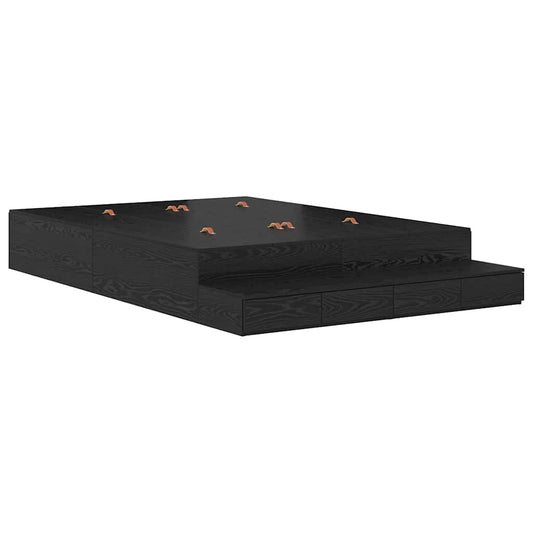 vidaXL Storage Bed Frame with Drawer Black Oak 160 cm Engineered Wood 2