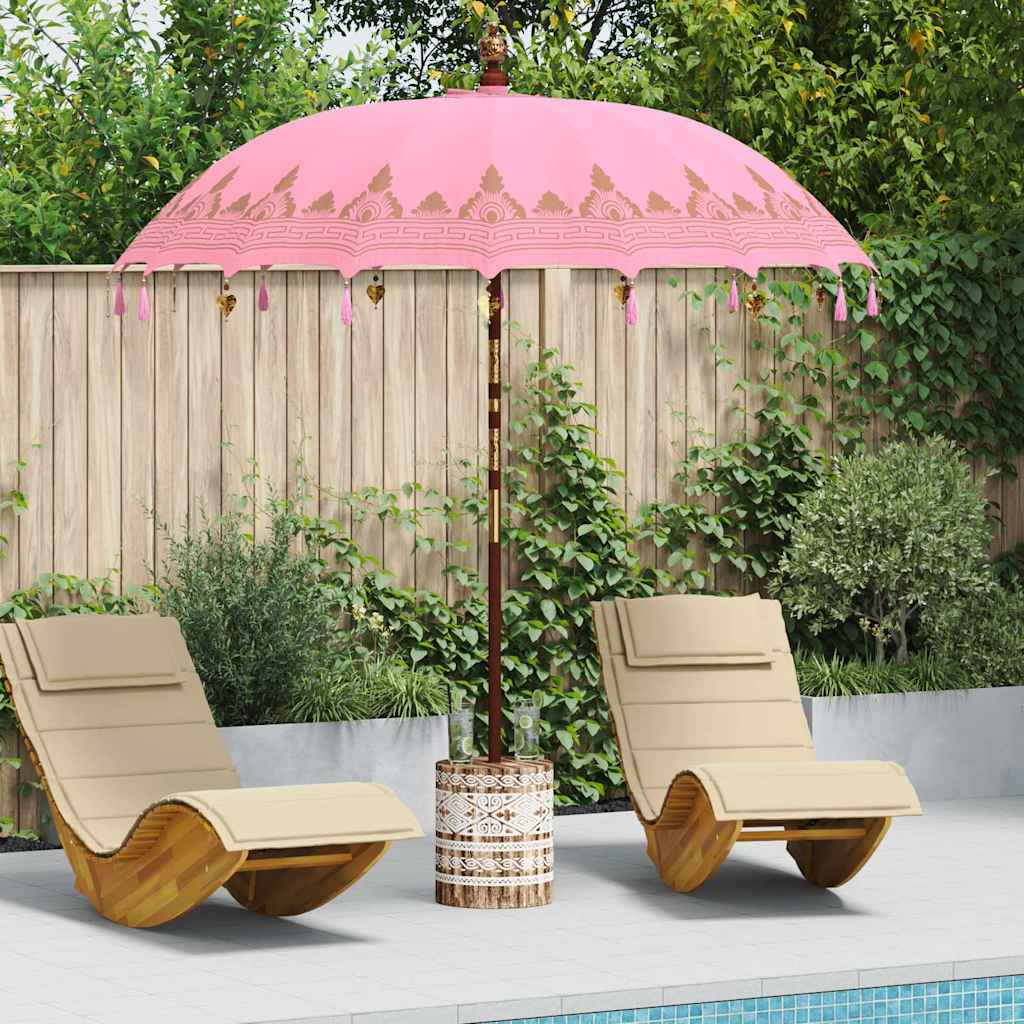 Balinese Parasol with Base Pink Ø 210-220 cm with white washed base