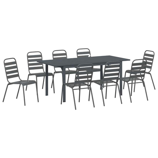 vidaXL Garden Dining Set 9 pcs Anthracite Powder-coated Steel 2
