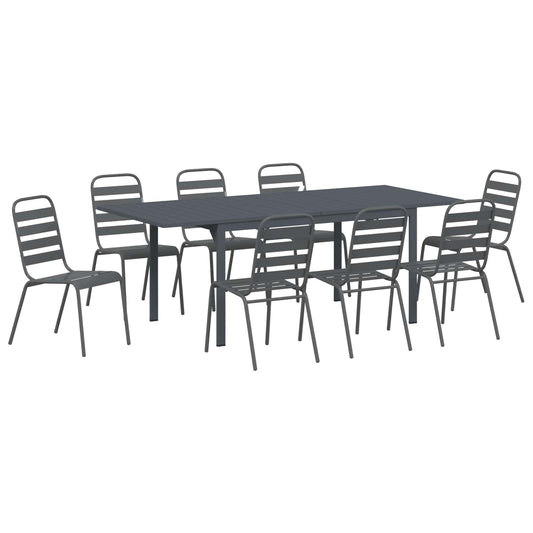 vidaXL Garden Dining Set 9 pcs Anthracite Powder-coated Steel 2