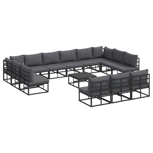 vidaXL Garden Sofa Set 14 pcs Black Aluminium 2