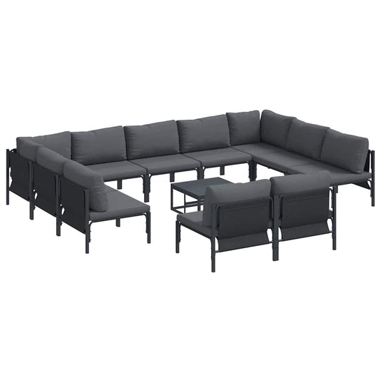 vidaXL Garden Sofa Set 12 pcs Black Steel 2