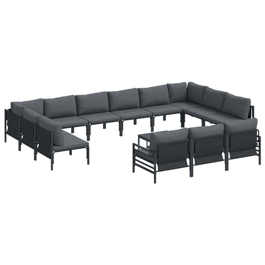 vidaXL Garden Sofa Set 14 pcs Black Steel 2
