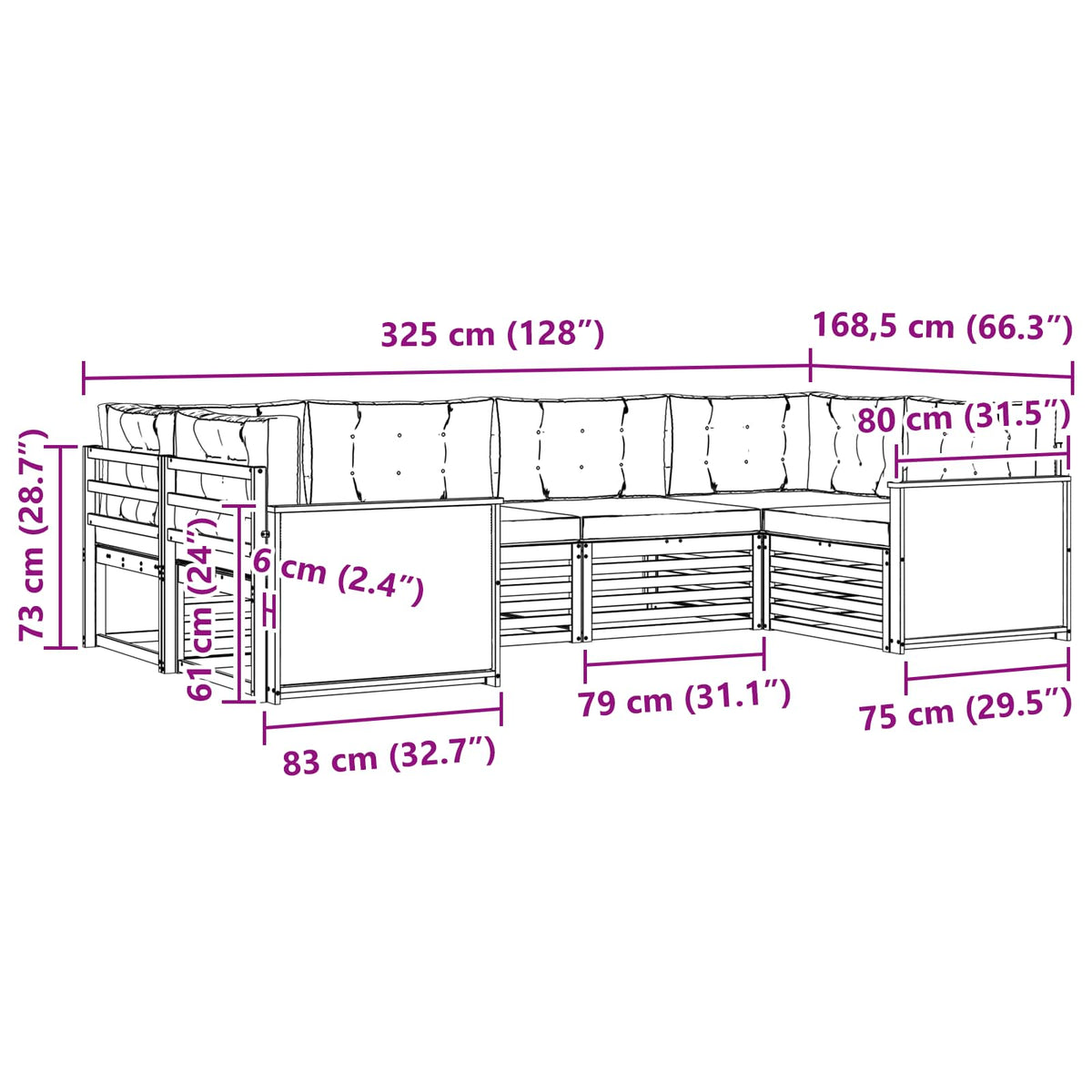 vidaXL Outdoor Sofa Set 6 pcs Natural Solid Acacia Wood 6
