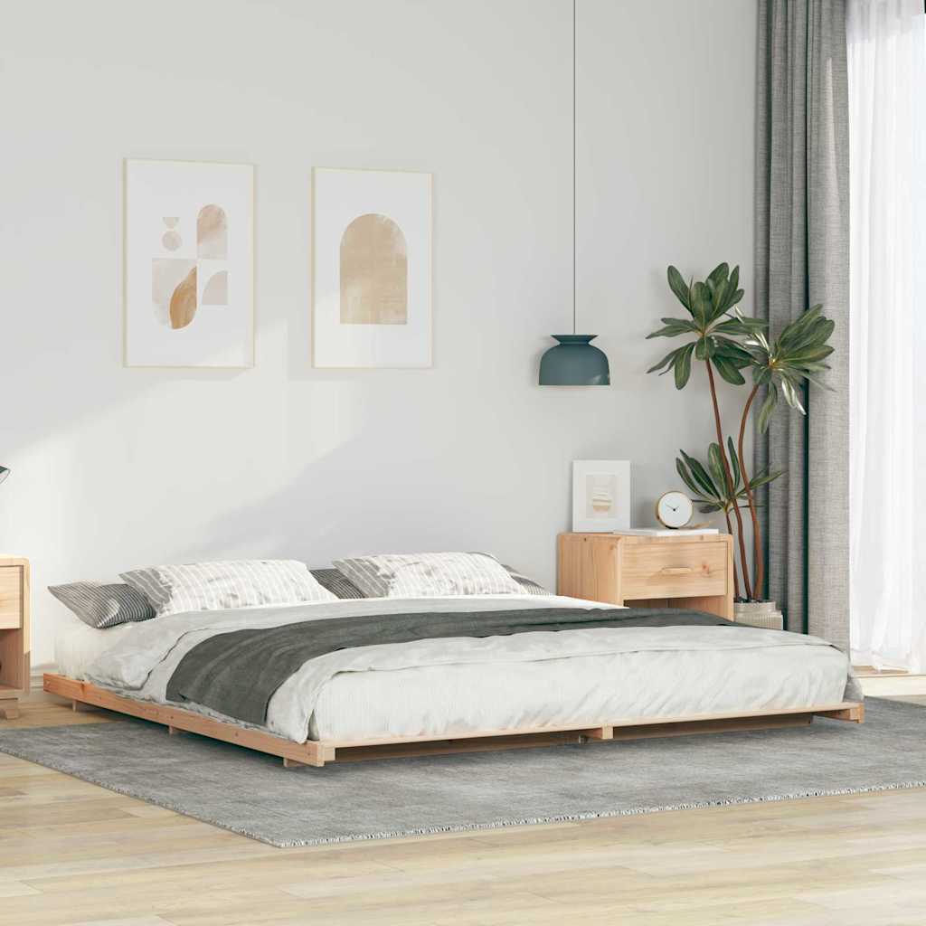 Bed Frame Solid Pine Wood Brown Length 210 cm 200 cm
