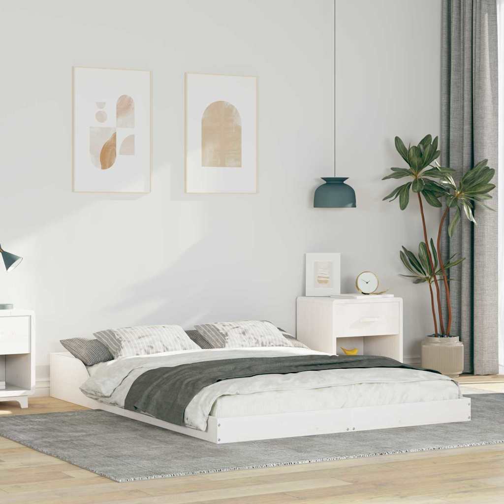 Bed Frame Solid Pine Wood White Length 190 cm 140 cm