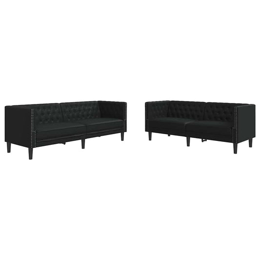 vidaXL Living Room Couch 2 pcs Black Faux Leather 2
