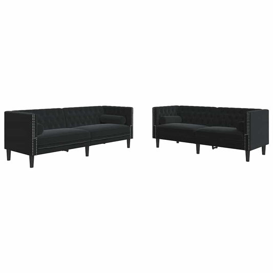 vidaXL Living Room Couch 2 pcs Black Velvet 2