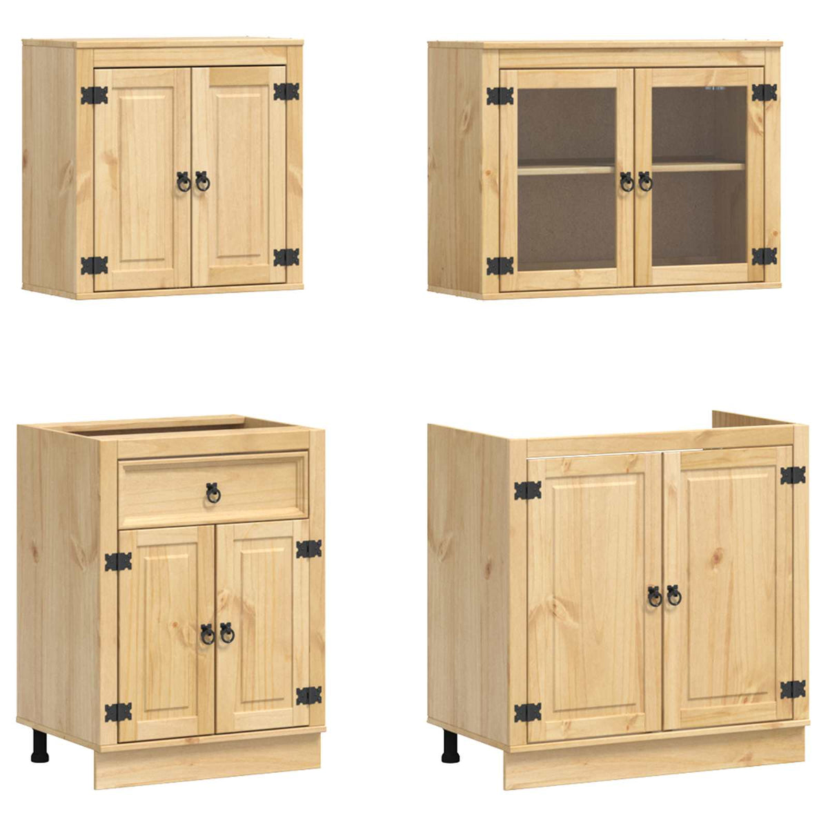 vidaXL Cabinet SKI 4 pcs Honey Brown Solid Pine Wood 6