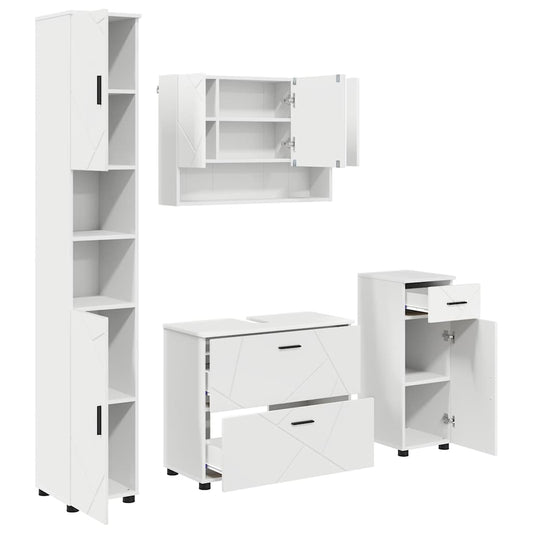 vidaXL Bathroom Furniture Set 4 pcs White Engineered Wood and Metal 2