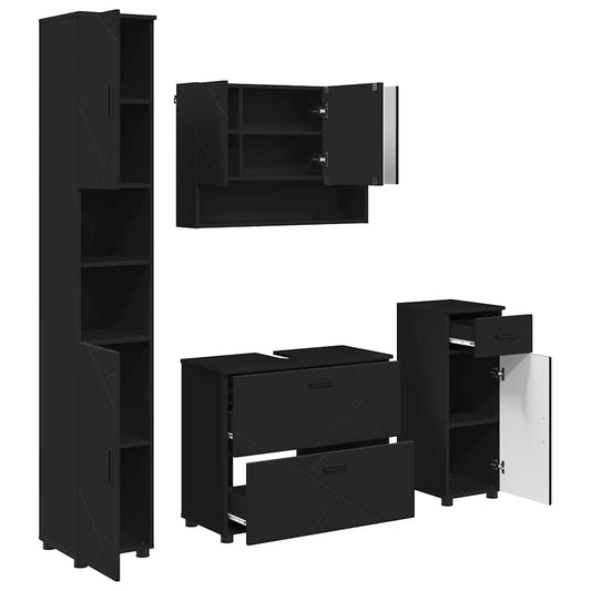 vidaXL Bathroom Furniture Set 4 pcs Black Engineered Wood and Metal 2