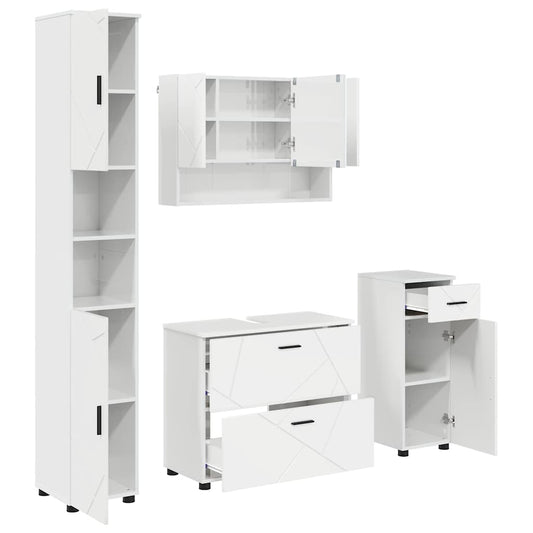vidaXL Bathroom Furniture Set 4 pcs High Gloss White 2