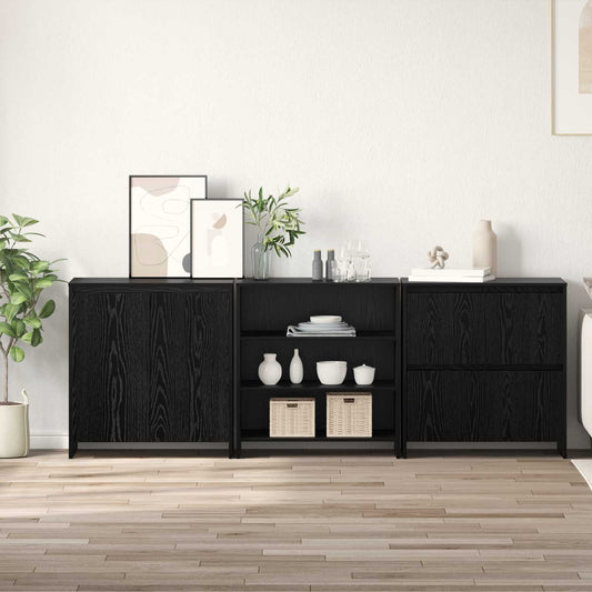 3 Piece Sideboard Engineered Wood Black oak