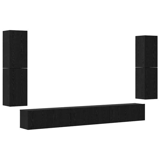 7 Piece TV Cabinet Set Engineered Wood Black oak