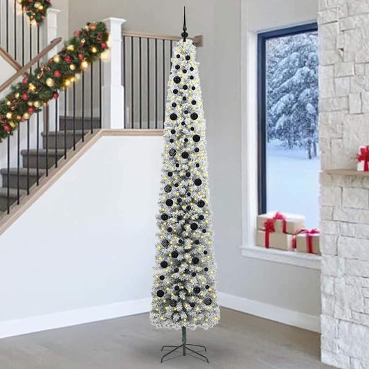 Artificial Christmas Tree Green Green and White 270 cm with 300 LEDs & 120 black balls