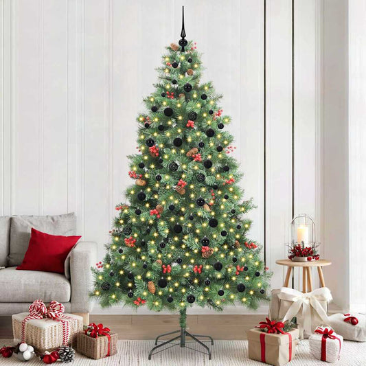 Artificial Christmas Tree 300 LEDs Warm White PVC and Metal 240 cm with LEDs&black balls