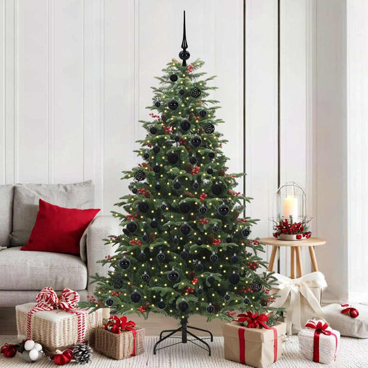 Artificial Christmas Tree with 300 LEDs with Stand Green 180 cm with LEDs &black balls