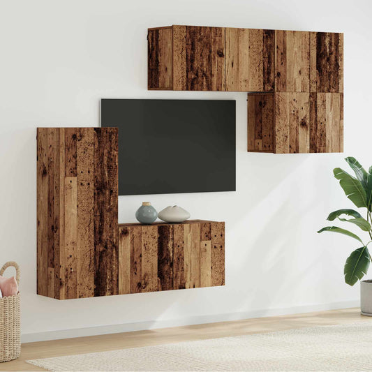 5 Piece TV Wall Units Engineered Wood Old wood