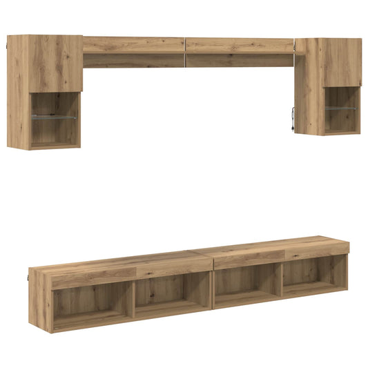 6 Piece TV Wall Units with LED Engineered Wood Artisan oak