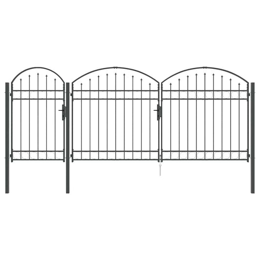 vidaXL Garden Fence Gate with Arched Top ASSEN 400 x 100 cm Steel Grey 2