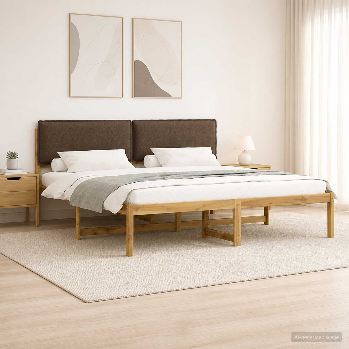 Bed Frame with Upholstered Headboard Whitewash and taupe 180 cm 200 cm