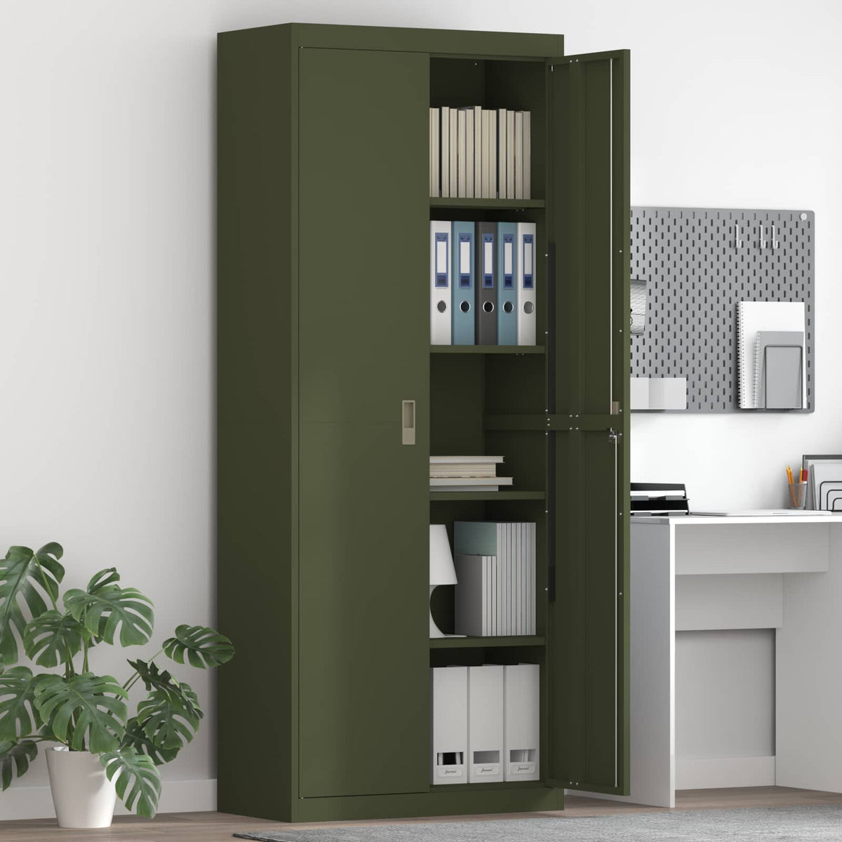 Storage Cabinet Steel Width 80 cm Olive Green 200 cm