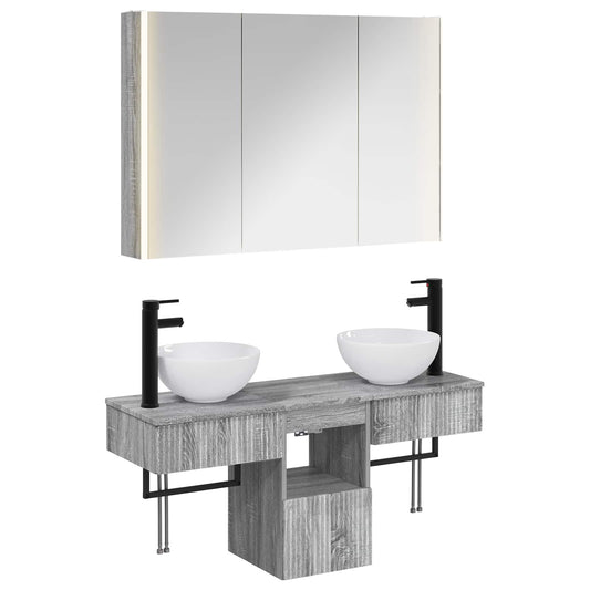 vidaXL Bathroom Cabinet Set 4 pcs Grey Sonoma Engineered Wood 2