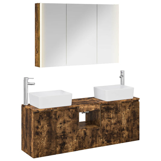 vidaXL Bathroom Cabinet Set 4 pcs Smoked Oak Engineered Wood 2
